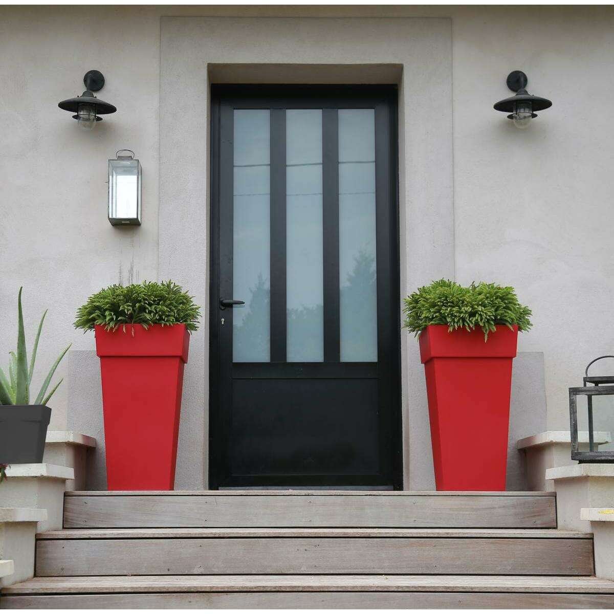 Pot pour fleur Toscane bac carré intérieur extérieur balcon H.65cm rouge EDA PLASTIQUES