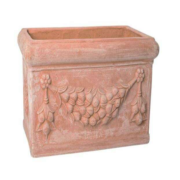 Poterie Toscane bac cube ornement feston - pot en terre cuite - 50xH.43cm