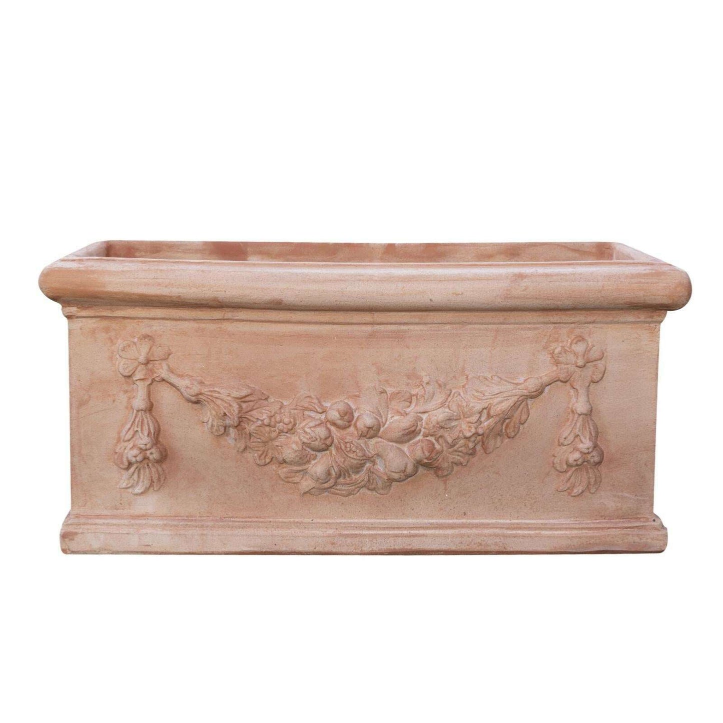 Poterie Toscane jardinière ornement feston - pot en terre cuite - L.100xH.40cm