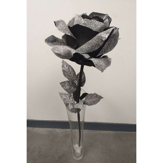 Rose artificielle géante noir pailleté - décoration d'intérieur - H108xØ.28cm