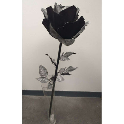 Rose artificielle géante noir pailleté - décoration d'intérieur - H125xØ.40cm